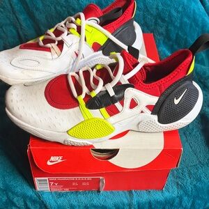 Nike Kids White Red Neon Yellow & Black Athletic Sneakers
